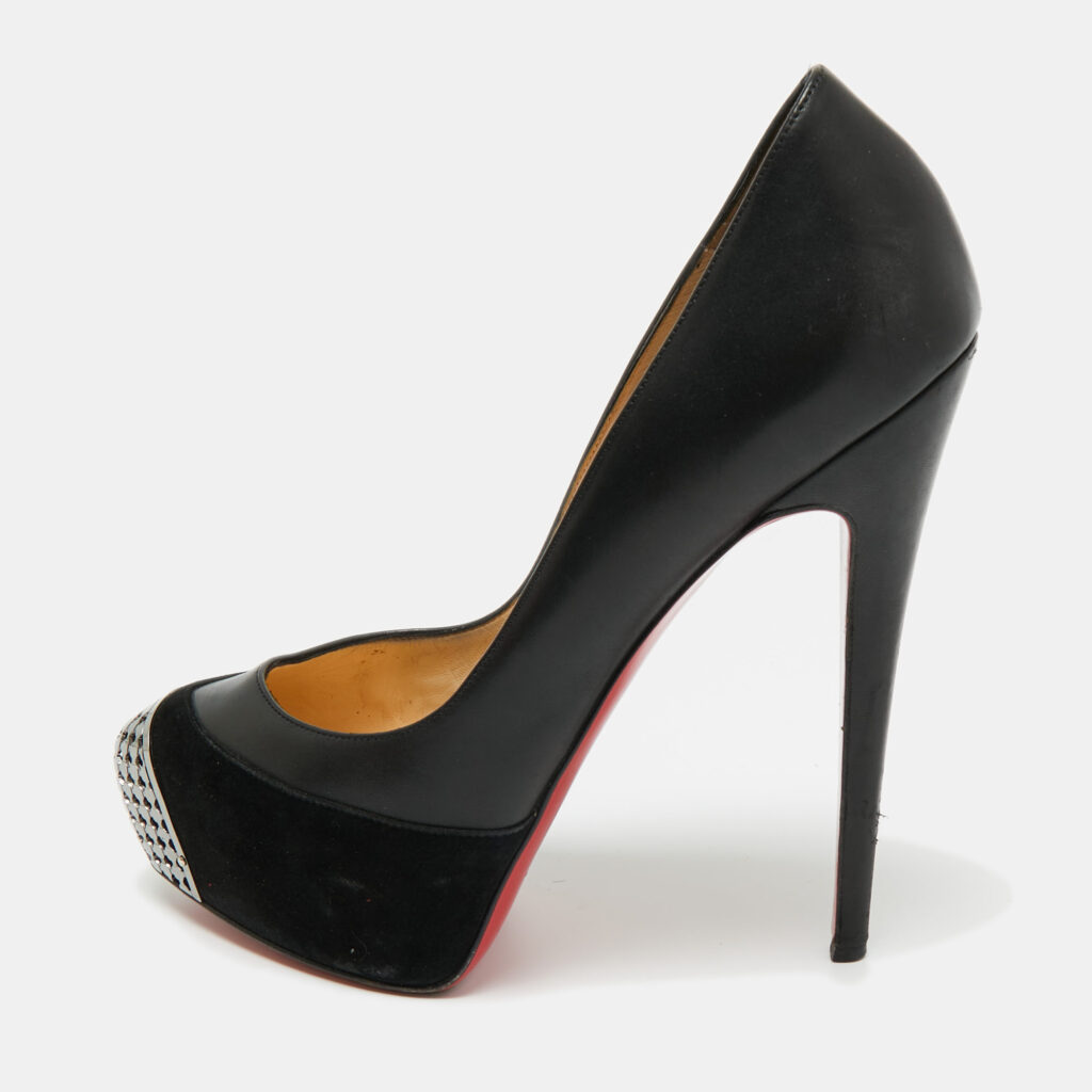 Christian Louboutin Black Leather and Suede Maggie Platform Pumps Size 39 Christian Louboutin Black Leather and Suede Maggie Platform Pumps Size 39