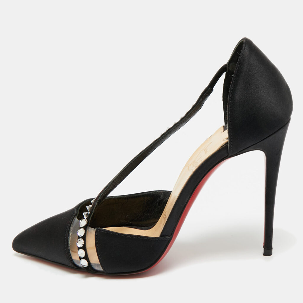 Christian Louboutin Black Satin and PVC Krystal Cross Pumps Size 36.5 Christian Louboutin Black Satin and PVC Krystal Cross Pumps Size 36.5