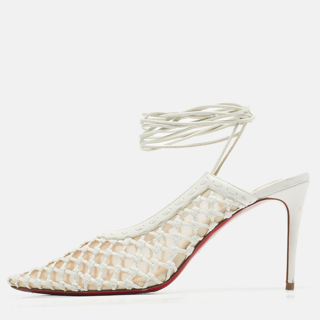 Christian Louboutin White Leather and Mesh Cage & Curry Pumps Size 37.5 Christian Louboutin White Leather and Mesh Cage & Curry Pumps Size 37.5