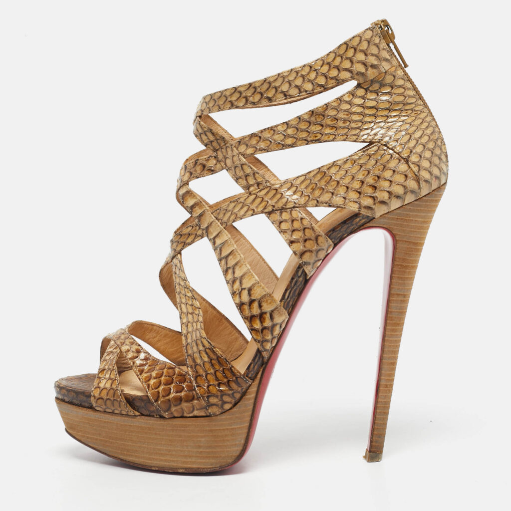 Christian Louboutin Brown/Beige Python Leather Balota Platform Sandals Size 38.5 Christian Louboutin Brown/Beige Python Leather Balota Platform Sandals Size 38.5