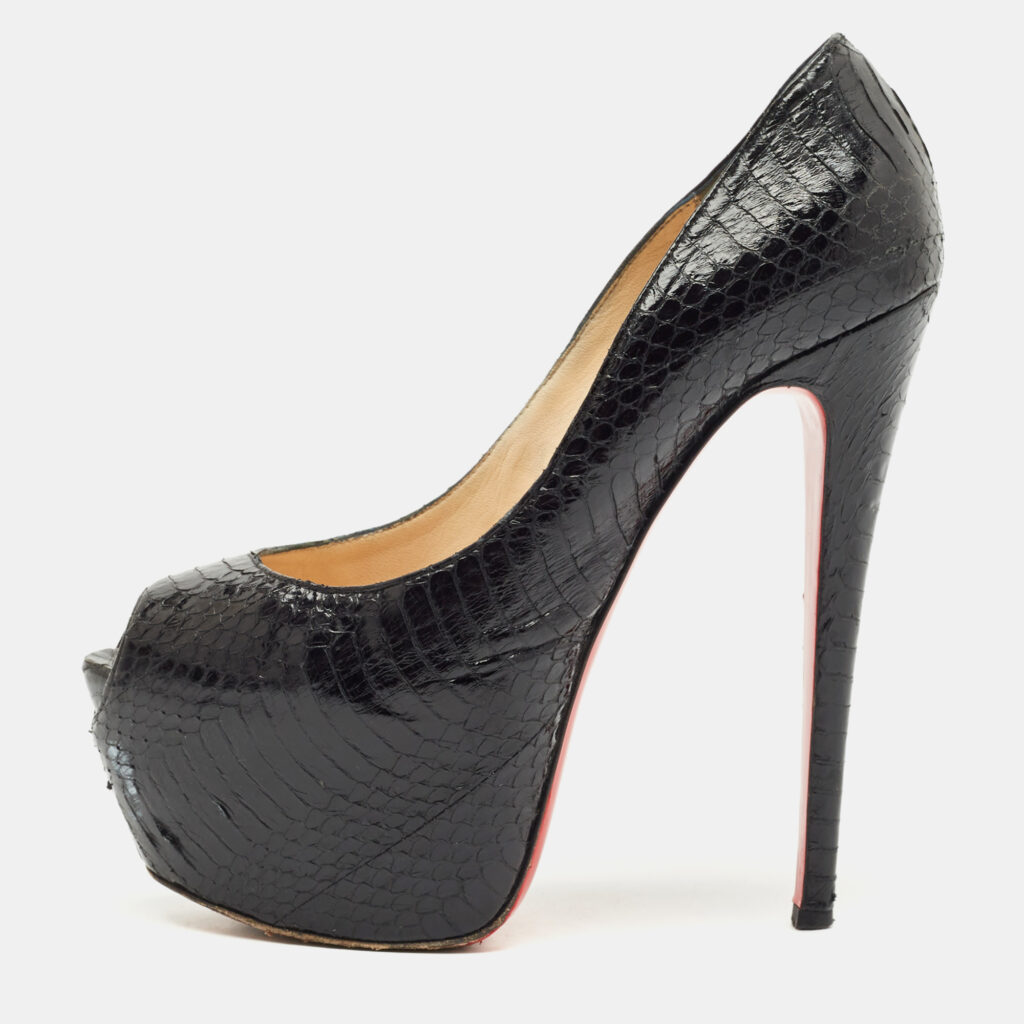 Christian Louboutin Black Python Lady Highness Peep Toe Pumps Size 39.5 Christian Louboutin Black Python Lady Highness Peep Toe Pumps Size 39.5