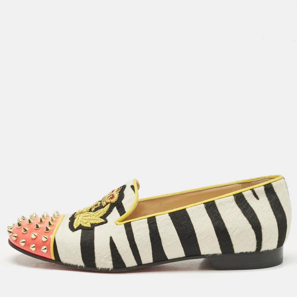 Christian Louboutin Multicolor Calf Hair Spike Embellished Smoking Slippers Size 39.5 Christian Louboutin Multicolor Calf Hair Spike Embellished Smoking Slippers Size 39.5