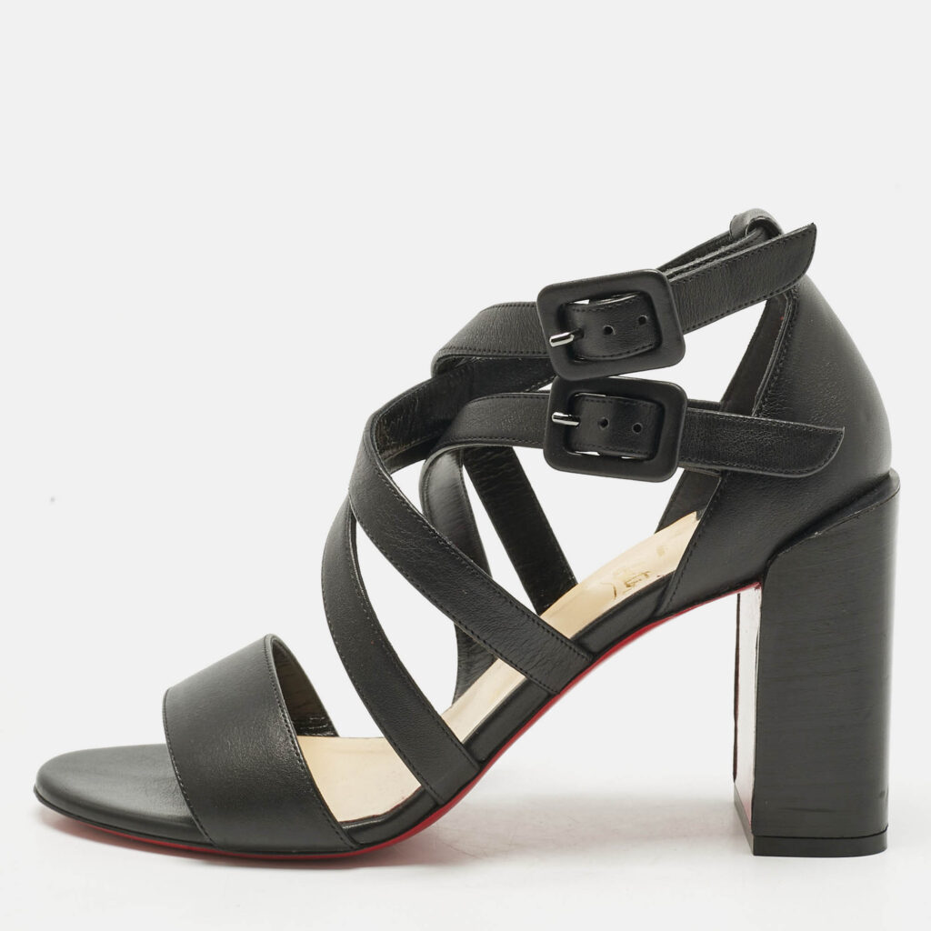 Christian Louboutin Black Leather Zefira Ankle Strap Block Heel Sandals Size 39 Christian Louboutin Black Leather Zefira Ankle Strap Block Heel Sandals Size 39