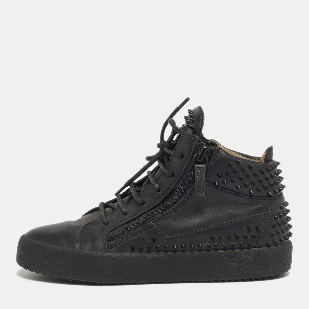 Christian Louboutin Black Leather Louis Spikes High Top Sneakers Size 38 Christian Louboutin Black Leather Louis Spikes High Top Sneakers Size 38