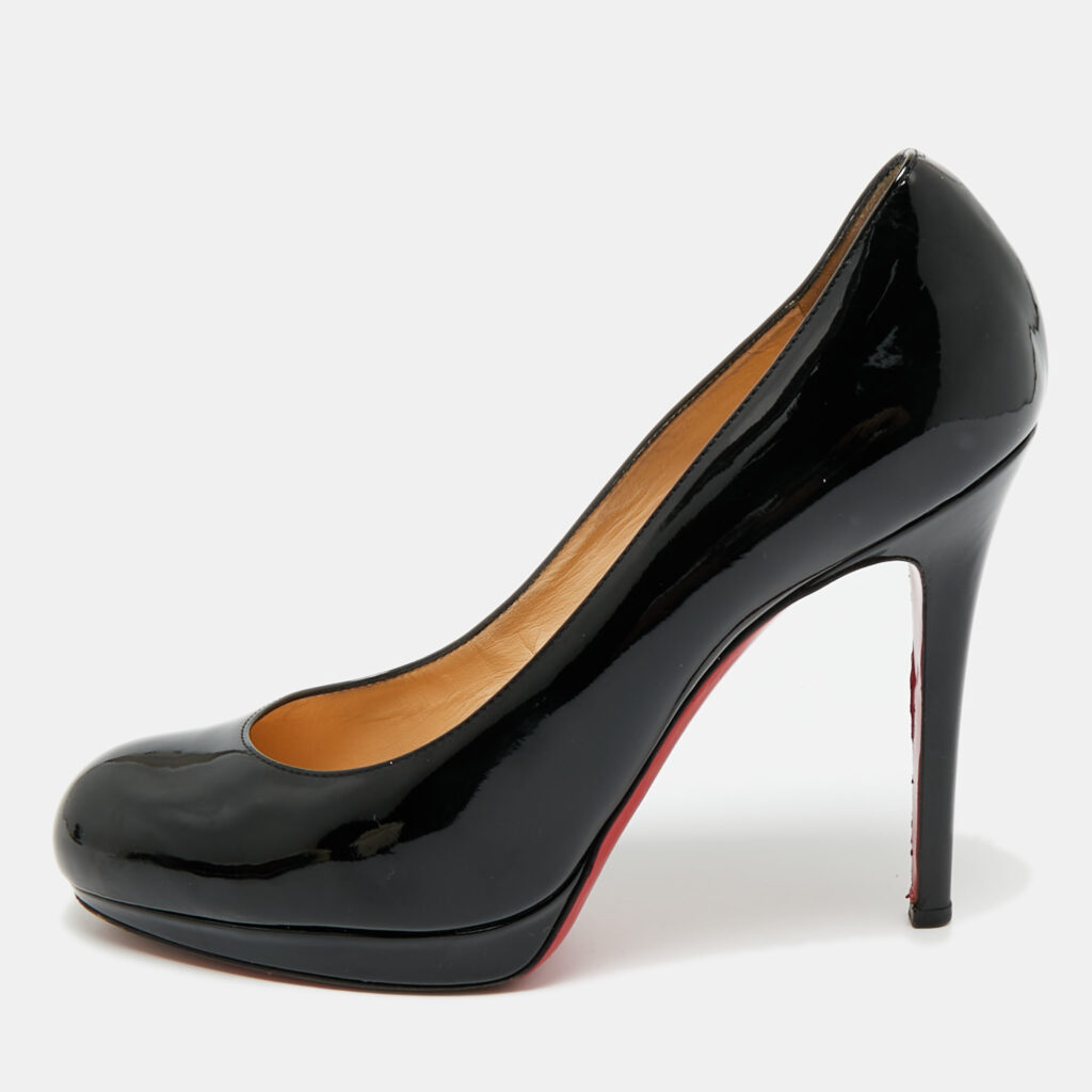 Christian Louboutin Black Patent Leather New Simple Wedge Pumps Size 37.5