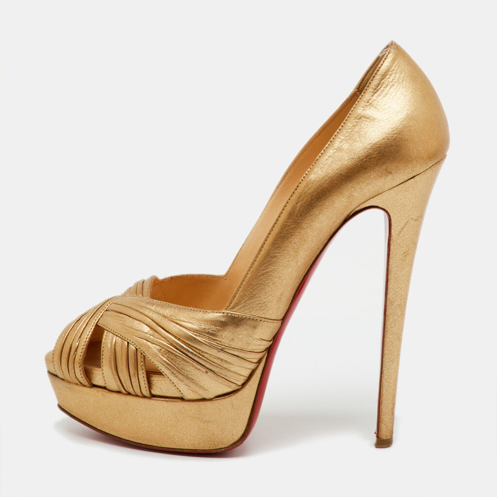 Christian Louboutin Gold Leather Aborina Peep Toe Platform Pumps Size 39 Christian Louboutin Gold Leather Aborina Peep Toe Platform Pumps Size 39