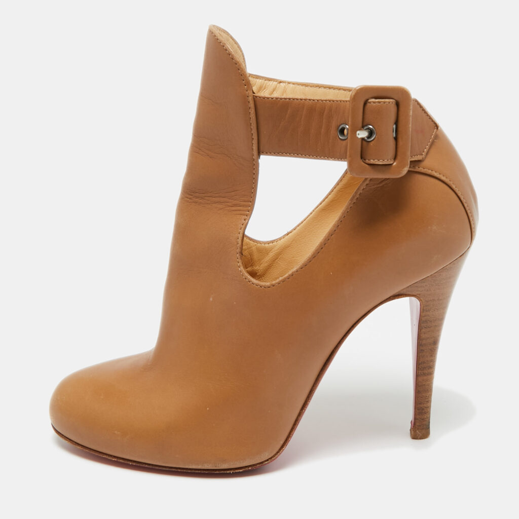 Christian Louboutin Brown Leather Cut Out Ankle Length Boots Christian Louboutin Brown Leather Cut Out Ankle Length Boots