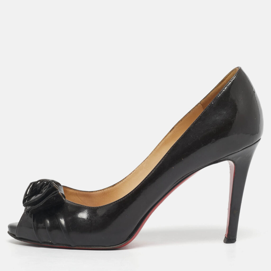 Christian Louboutin Dark Brown Patent Leather Madame Butterfly Peep Toe Pumps Size 36