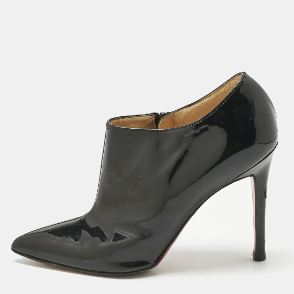 Christian Louboutin Black Patent Leather Ankle Length Boots Size 37
