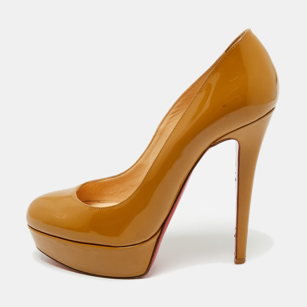 Christian Louboutin Beige Patent Leather Bianca Platform Pumps Size 36.5