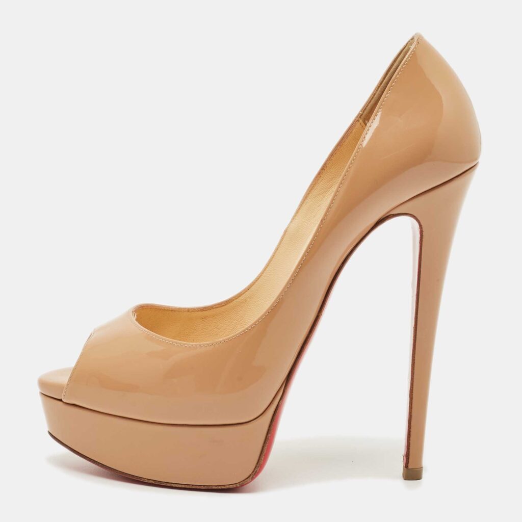 Christian Louboutin Beige Patent Leather Lady Peep Peep Toe Pumps Size 37 Christian Louboutin Beige Patent Leather Lady Peep Peep Toe Pumps Size 37