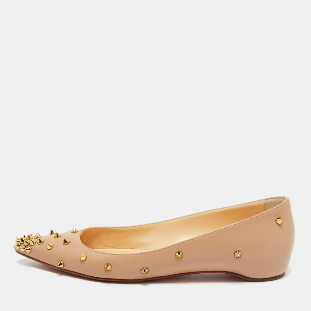 Christian Louboutin Beige Leather Degraspike Ballet Flats Size 35.5 Christian Louboutin Beige Leather Degraspike Ballet Flats Size 35.5