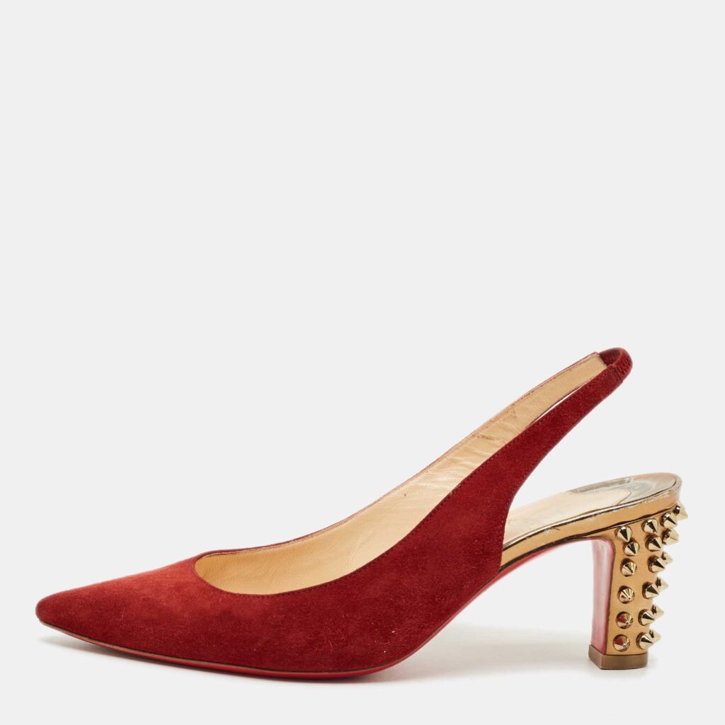 Christian Louboutin Red Suede Slingback Spike Block Pumps Size 36 Christian Louboutin Red Suede Slingback Spike Block Pumps Size 36