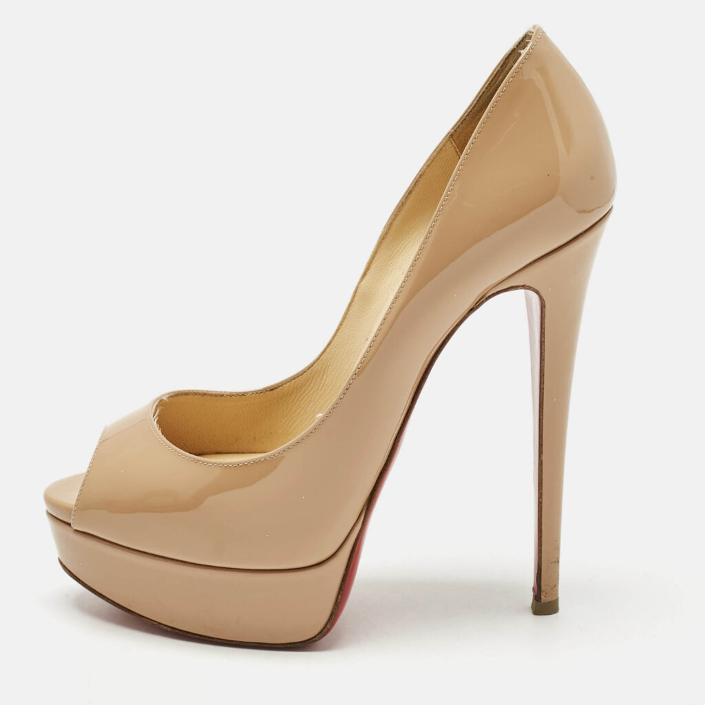 Christian Louboutin Beige Patent Leather Very Prive Peep Toe Pumps Size 37 Christian Louboutin Beige Patent Leather Very Prive Peep Toe Pumps Size 37