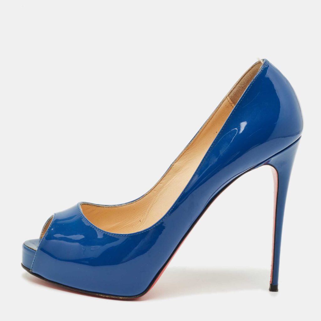 Christian Louboutin Blue Patent Leather Very Prive Peep Toe Pumps Size 38 Christian Louboutin Blue Patent Leather Very Prive Peep Toe Pumps Size 38