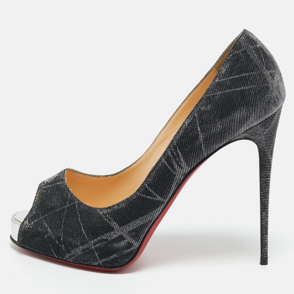 Christian Louboutin Black Glitter Fabric New Very Prive Platform Peep Toe Pumps Size 39 Christian Louboutin Black Glitter Fabric New Very Prive Platform Peep Toe Pumps Size 39