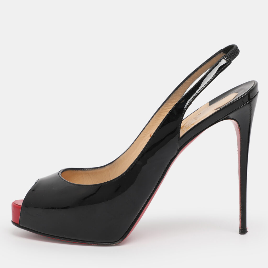 Christian Louboutin Black Patent Leather Private Number Slingback Pumps Size 38.5 Christian Louboutin Black Patent Leather Private Number Slingback Pumps Size 38.5