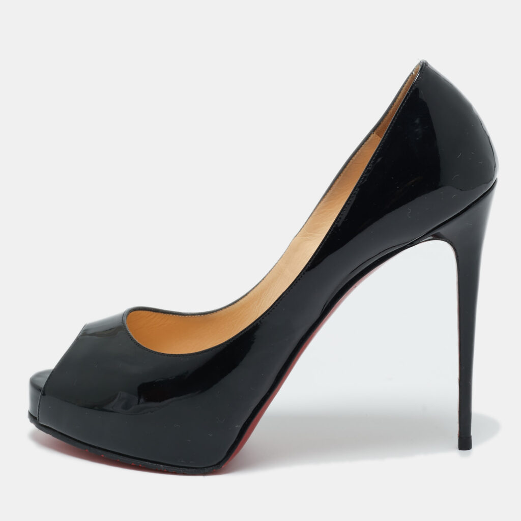 Christian Louboutin Black Patent Leather Very Prive Peep Toe Pumps Size 39.5