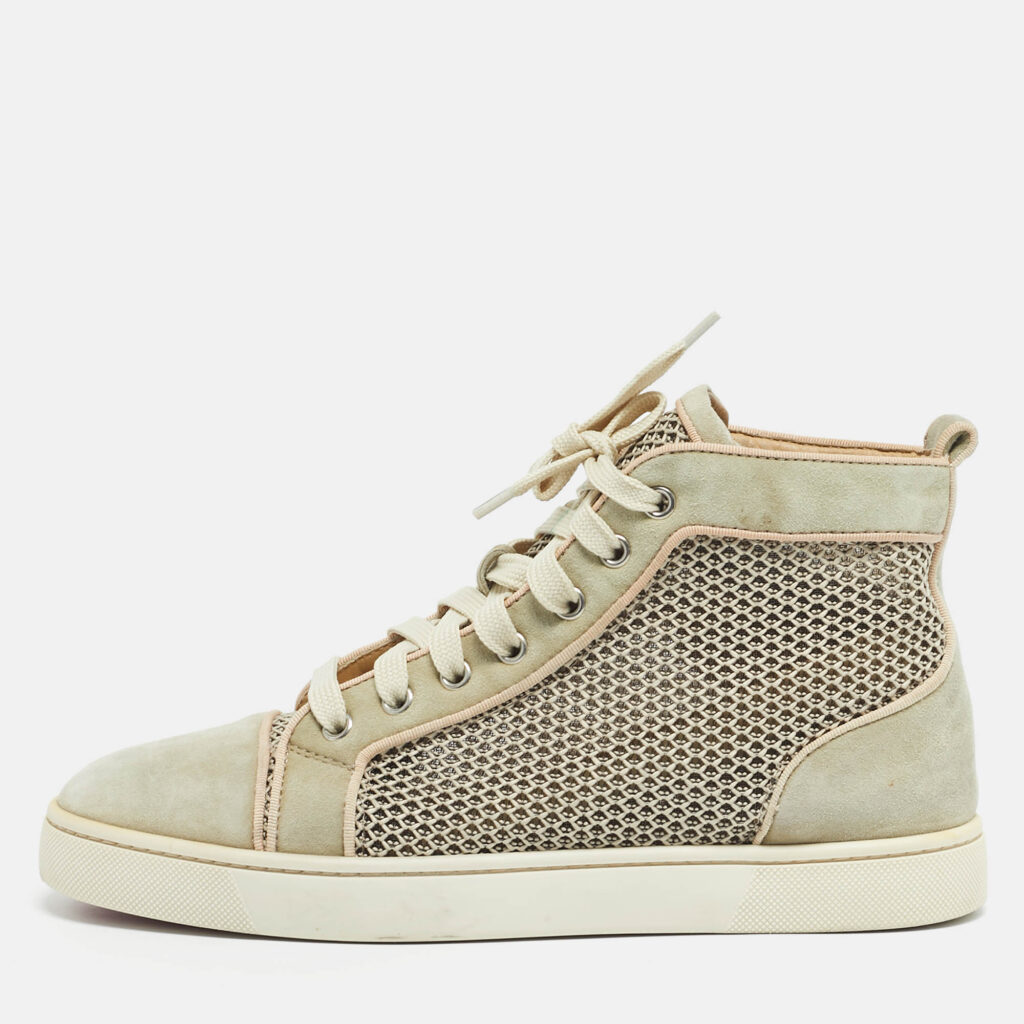 Christian Louboutin Beige/Grey Woven Fabric and Leather Rantus Orlato High Top Sneakers Size 39 Christian Louboutin Beige/Grey Woven Fabric and Leather Rantus Orlato High Top Sneakers Size 39