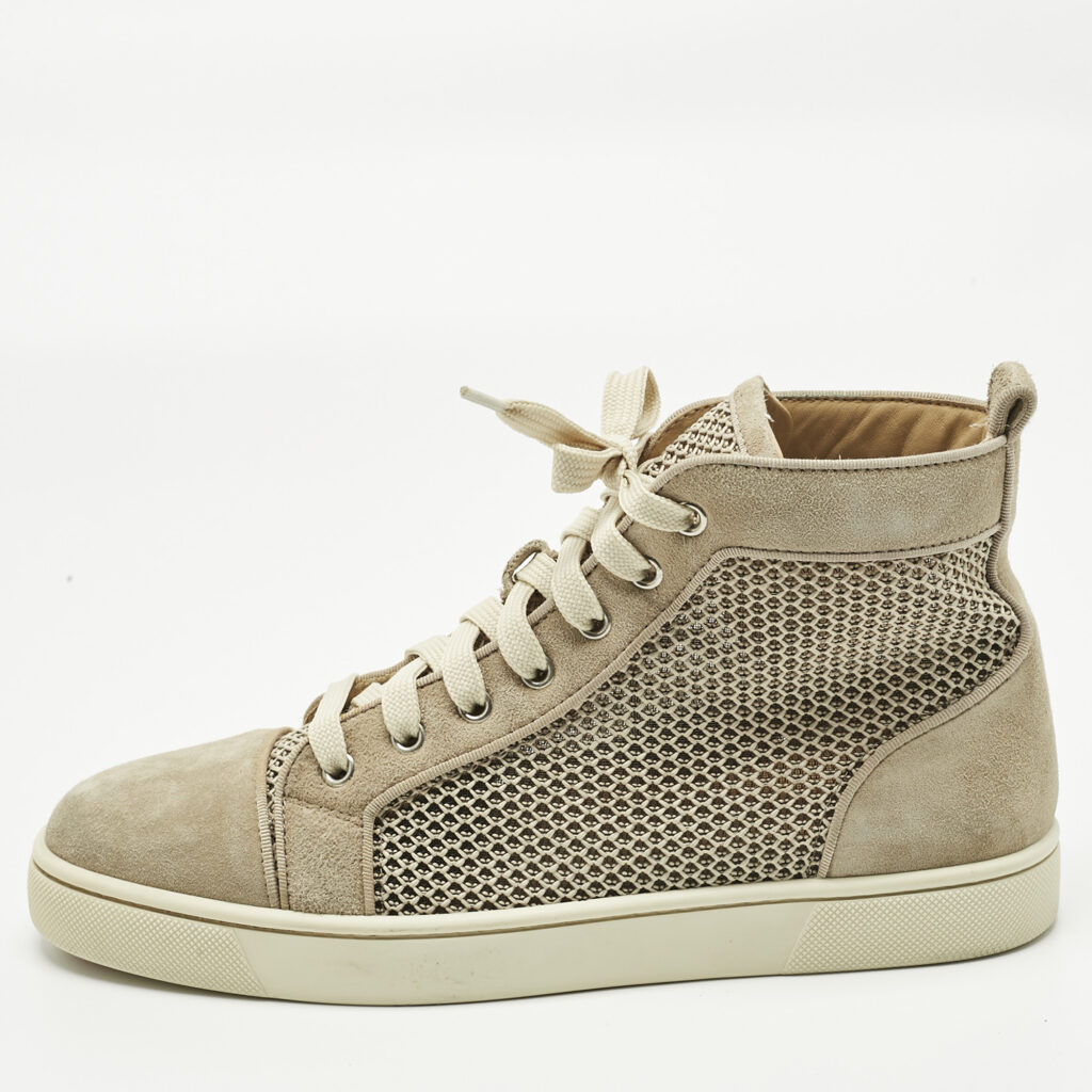 Christian Louboutin Beige/Cream Woven Fabric and Suede Rantus Orlato High Top Sneakers Size 39.5 Christian Louboutin Beige/Cream Woven Fabric and Suede Rantus Orlato High Top Sneakers Size 39.5