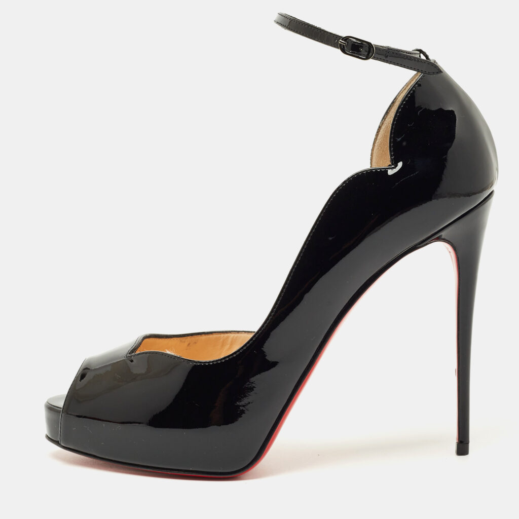 Christian Louboutin Black Patent Leather Round Chick Alta Platform Pumps Size 39.5