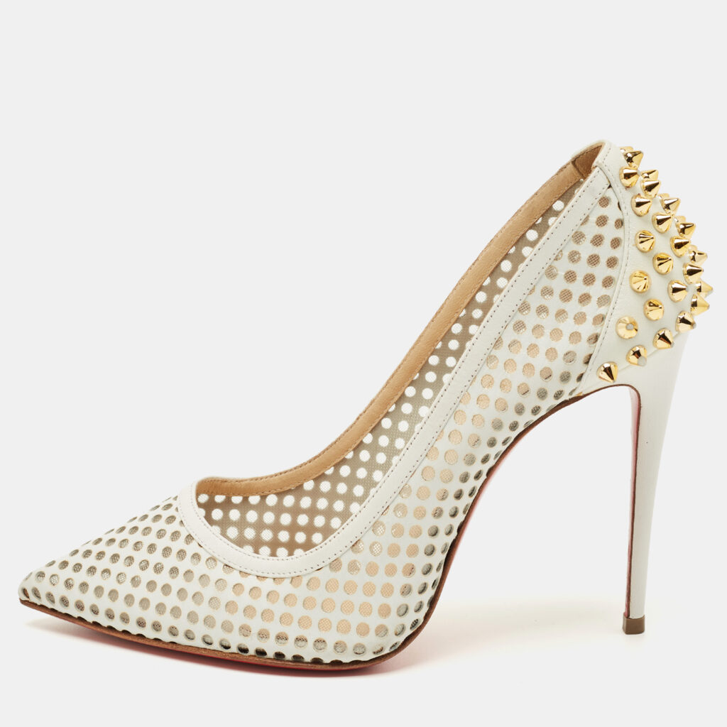 Christian Louboutin White Leather and Mesh Guni Pumps Size 36