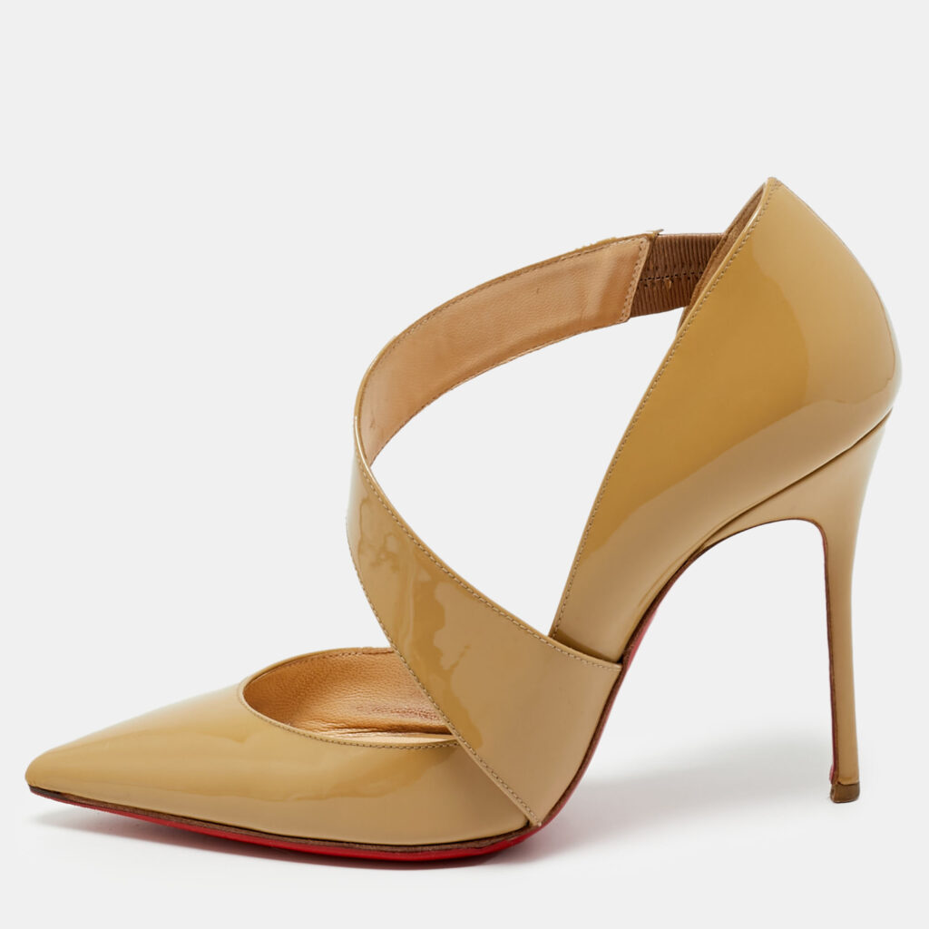 Christian Louboutin Beige Patent Leather Ograde D'orsay Pumps Size 36.5