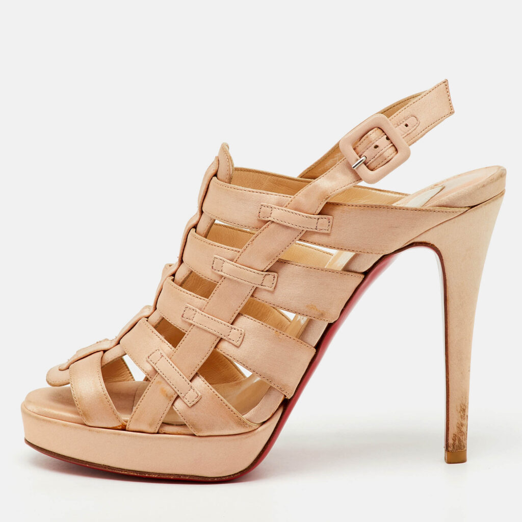 Christian Louboutin Peach Satin Paquita Ankle Strap Sandals Size 39.5 Christian Louboutin Peach Satin Paquita Ankle Strap Sandals Size 39.5