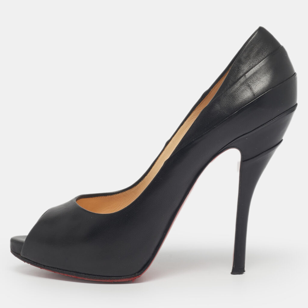 Christian Louboutin Black Leather Peep Toe Pumps Size 38.5