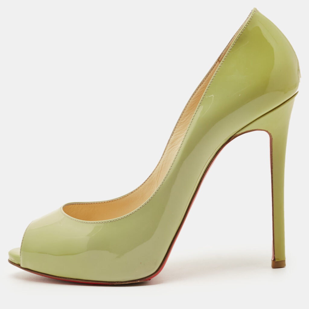 Christian Louboutin Green Patent Leather Flo Peep Toe Pumps Size 39