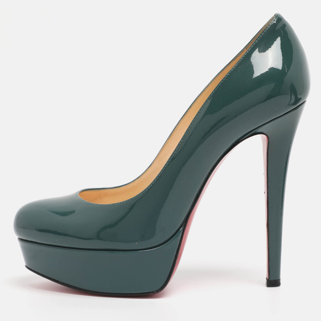 Christian Louboutin Tale Green Patent Leather Bianca Platform Pumps Size 36