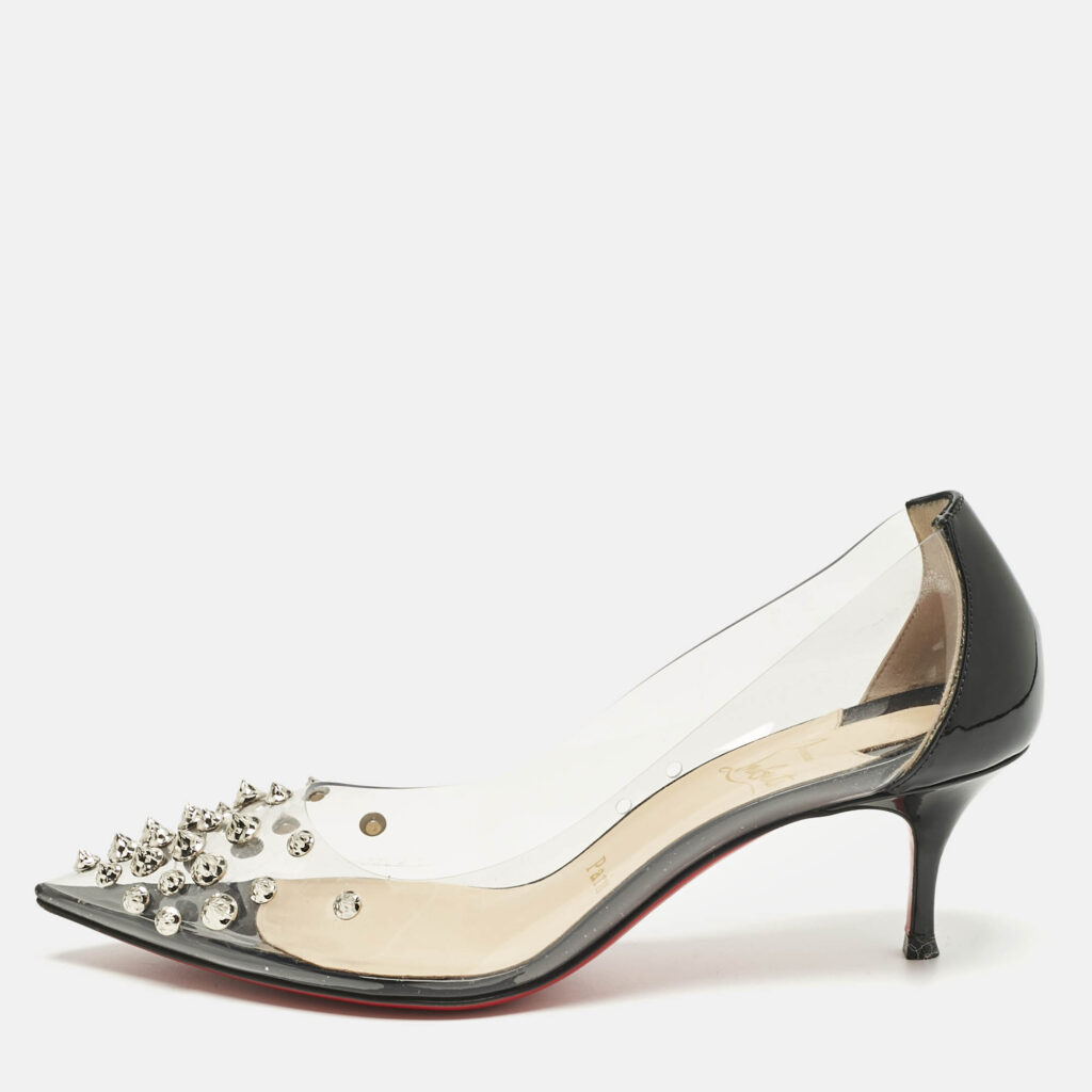 Christian Louboutin Black Patent Leather and PVC Collaclou Spiked Pumps Size 36.5 Christian Louboutin Black Patent Leather and PVC Collaclou Spiked Pumps Size 36.5