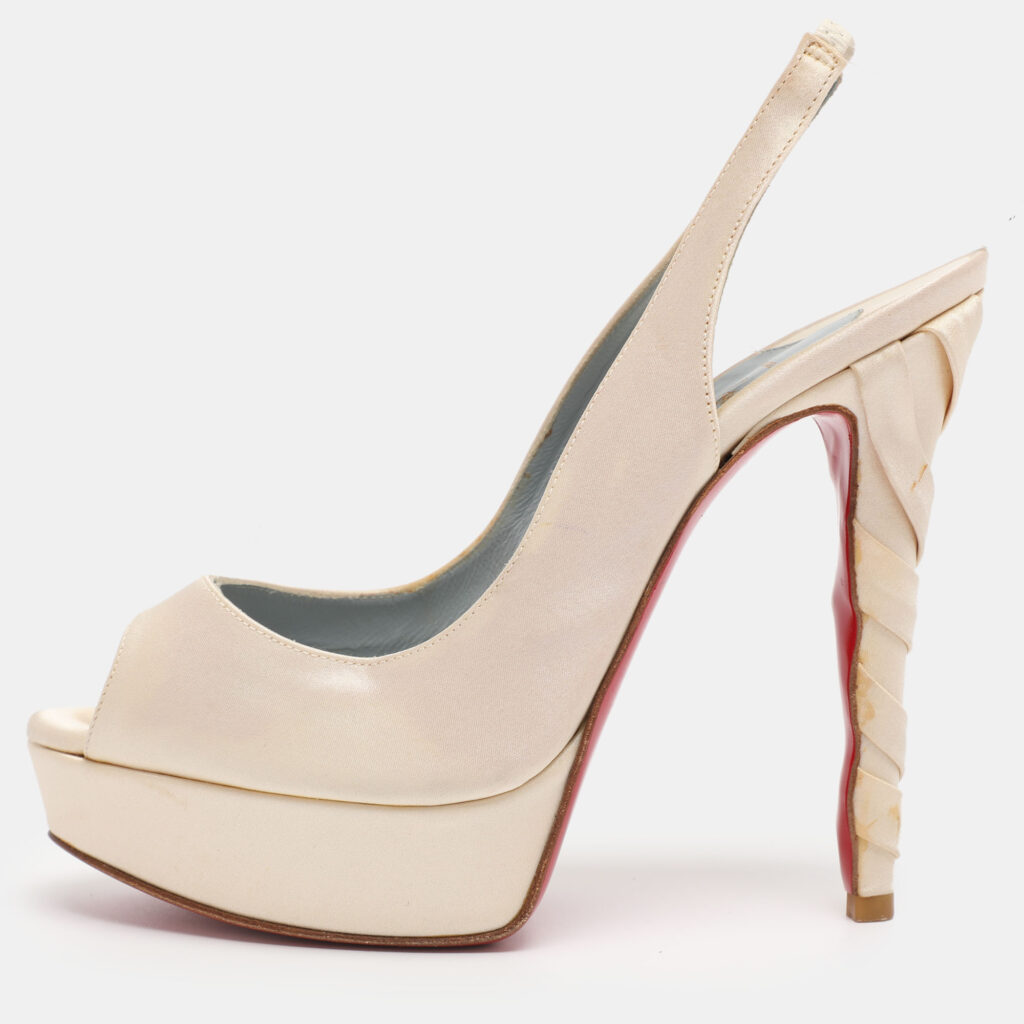 Christian Louboutin Pearl Satin Plisseta Slingback Platform Pumps Size 37 Christian Louboutin Pearl Satin Plisseta Slingback Platform Pumps Size 37