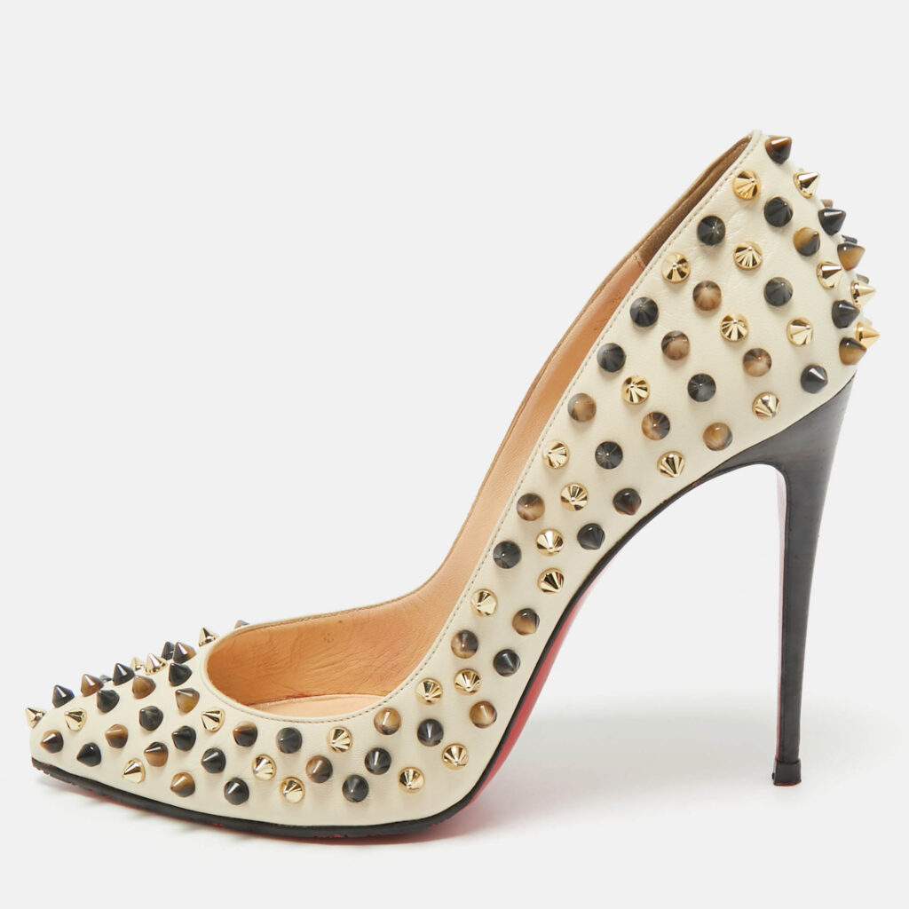 Christian Louboutin White Leather Multicolor Spikes Pigalle Pumps Size 39.5 Christian Louboutin White Leather Multicolor Spikes Pigalle Pumps Size 39.5