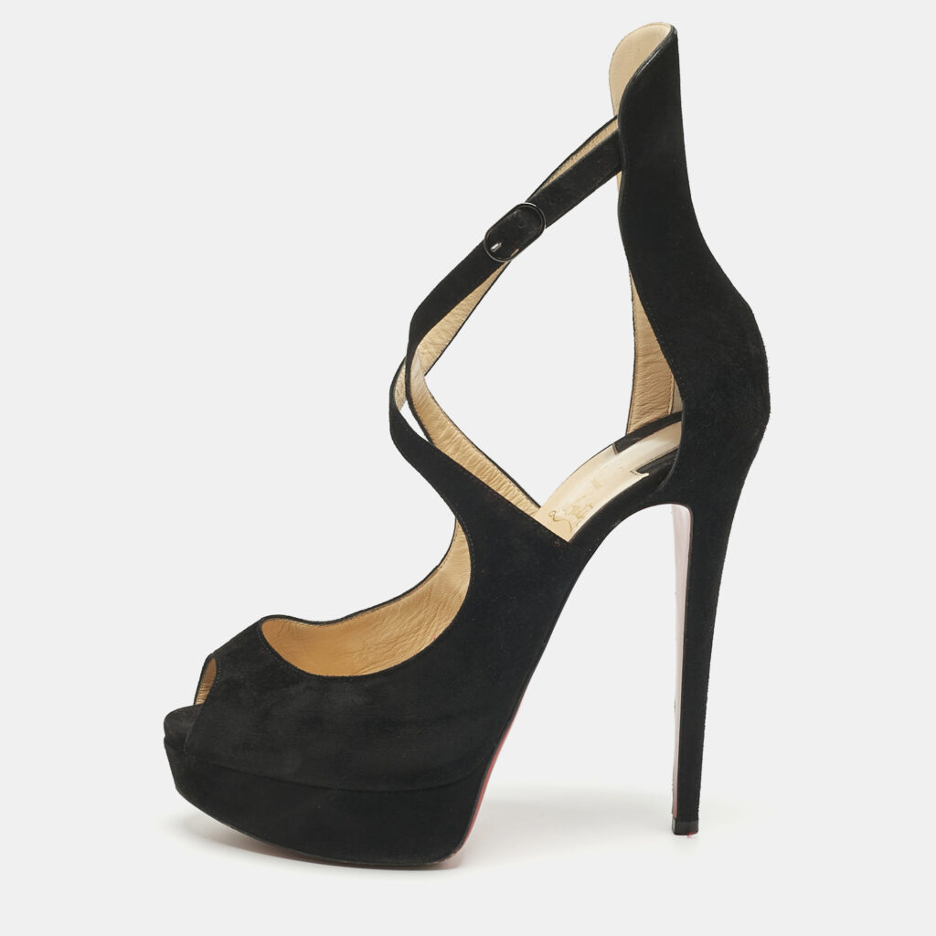 Christian Louboutin Black Suede Marlenalta Platform Sandals Size 39.5