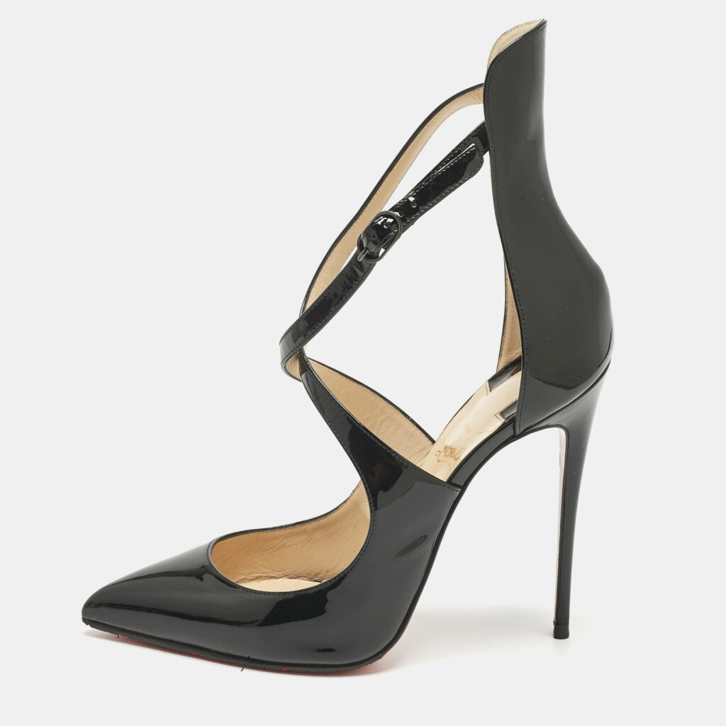 Christian Louboutin Black Patent Leather Marlenarock Ankle Strap Sandals Size 39.5 Christian Louboutin Black Patent Leather Marlenarock Ankle Strap Sandals Size 39.5