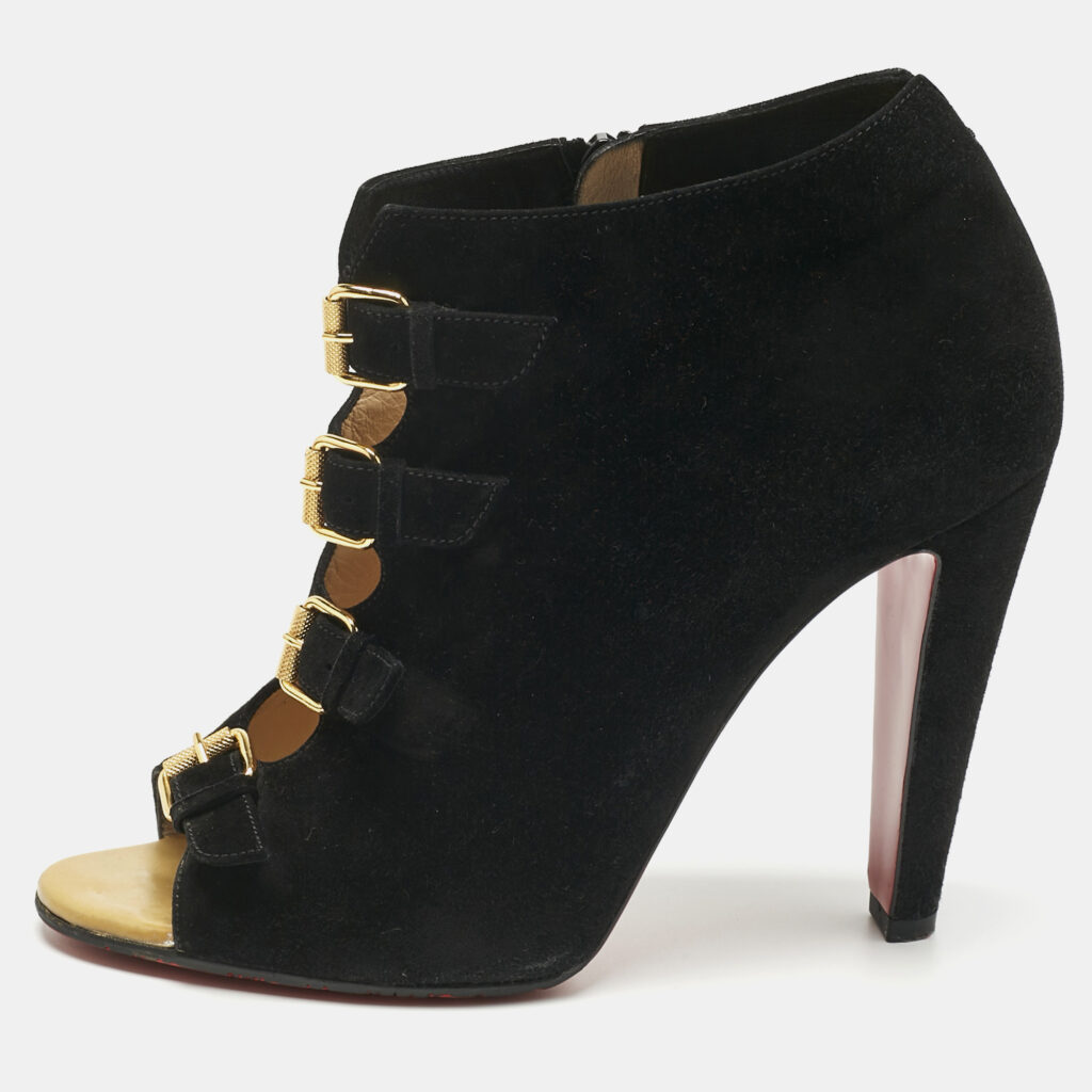 Christian Louboutin Black Leather and Suede Ankle Strap Sandals Size 40 Christian Louboutin Black Leather and Suede Ankle Strap Sandals Size 40