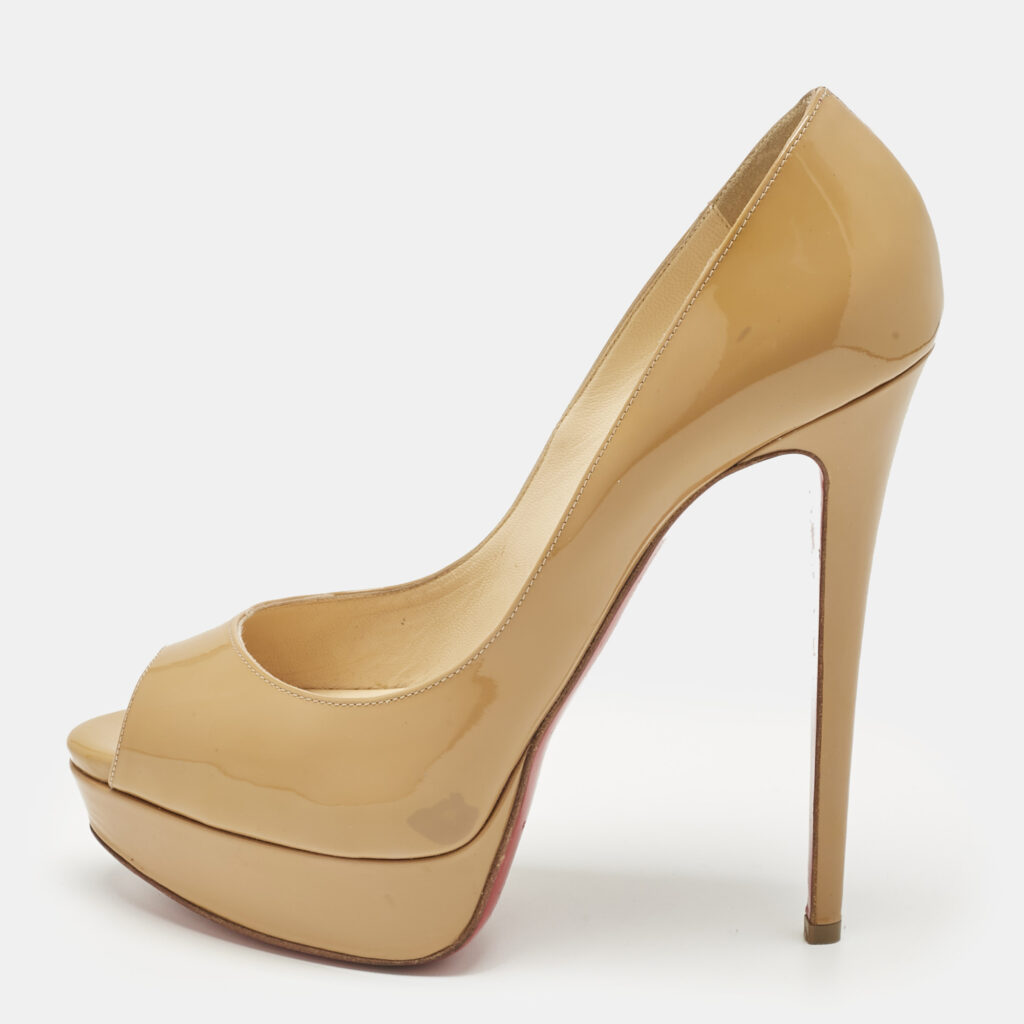 Christian Louboutin Beige Patent Leather Very Prive Peep Toe Pumps Size 39