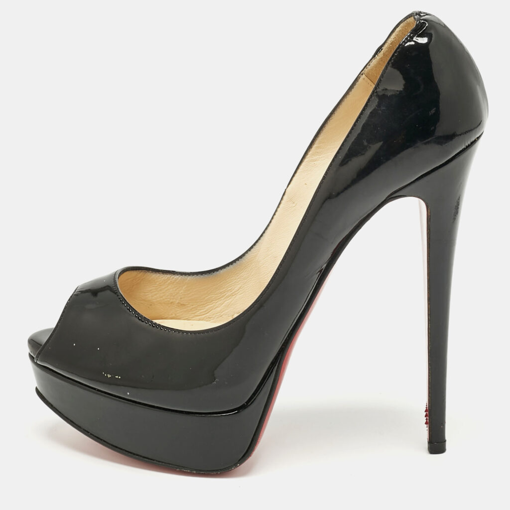 Christian Louboutin Black Patent Leather Lady Peep Toe Pumps Size 38