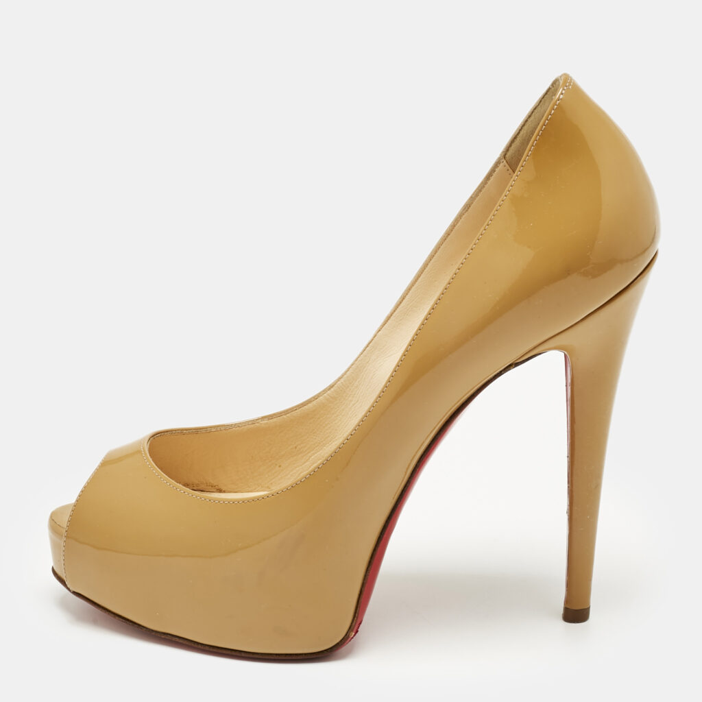 Christian Louboutin Beige Patent Leather Very Prive Peep Toe Pumps Size 37