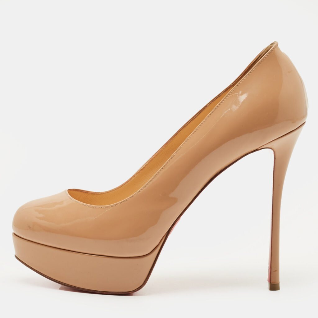 Christian Louboutin Beige Patent Leather Bianca Platform Pumps Size 39.5