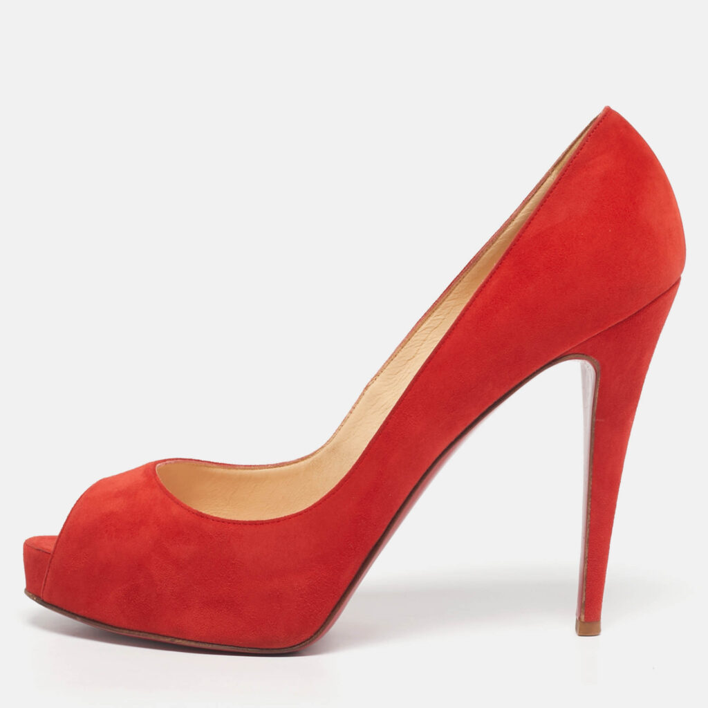 Christian Louboutin Red Suede Very Prive Peep Toe Pumps Size 41 Christian Louboutin Red Suede Very Prive Peep Toe Pumps Size 41