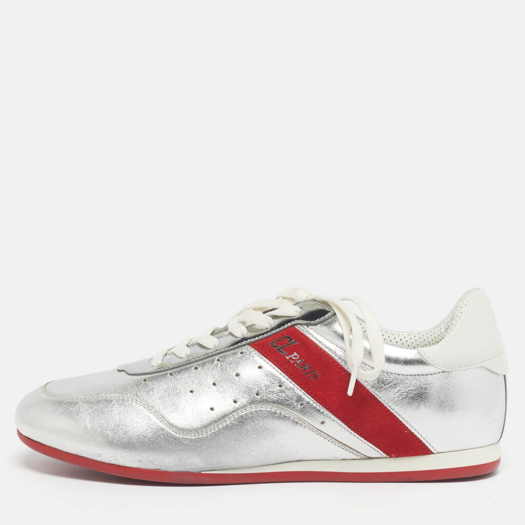 Christian Louboutin Silver Leather My K low Lace Up Sneakers Size 38.5 Christian Louboutin Silver Leather My K low Lace Up Sneakers Size 38.5