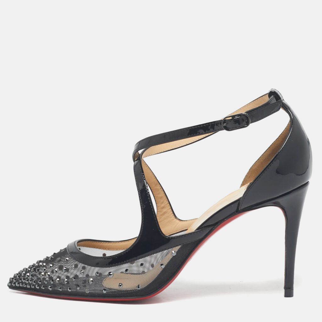 Christian Louboutin Black Mesh and Patent Leather Twistissima Pumps Size 35