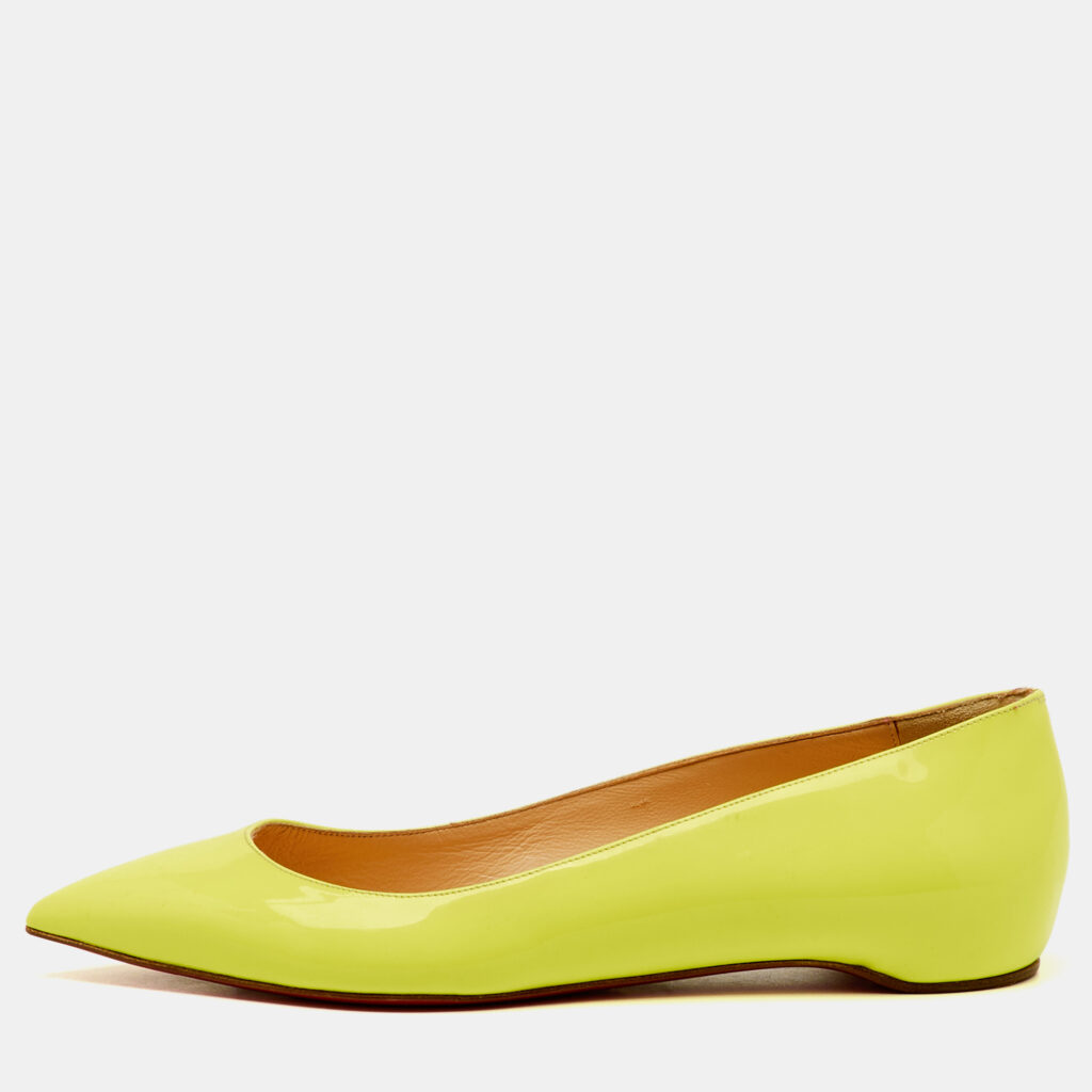 luxury-women-christian-louboutin-used-shoes-p1215938-001-1.jpg Christian Louboutin Neon Yellow Patent Leather Pigalle Follies Ballet Flats Size 37