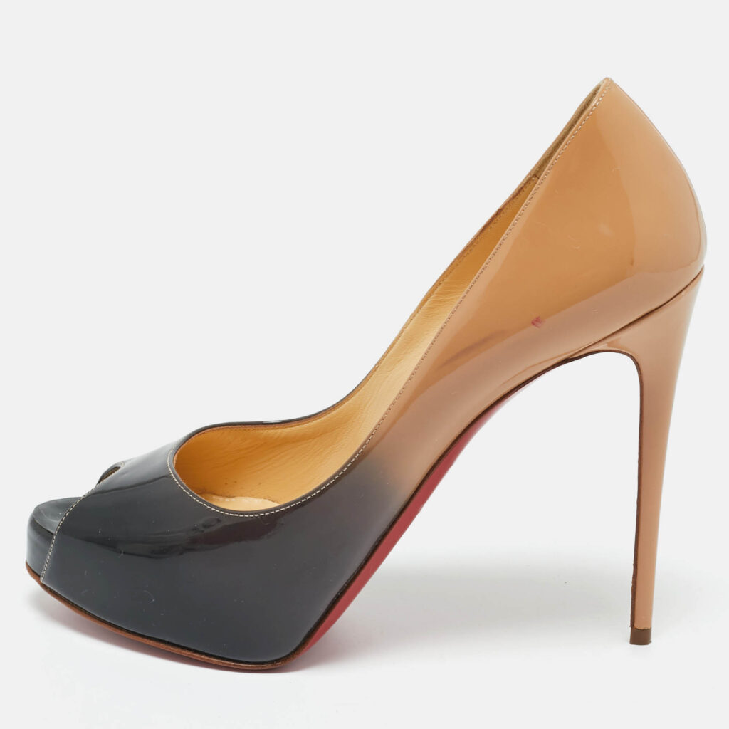 Christian Louboutin Beige/Black Patent Leather Very Prive Platform Pumps Size 37.5
