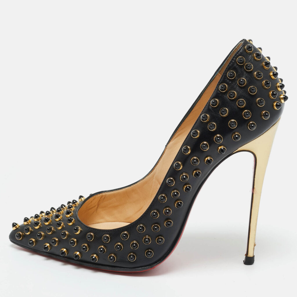 Christian Louboutin Black Leather Pigalle Spikes Pumps Size 38.5