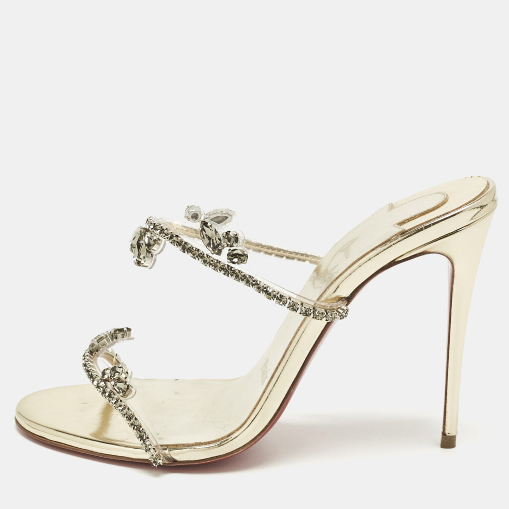 Christian Louboutin Gold Patent Leather and PVC Just Queen Slide Sandals Size 36 Christian Louboutin Gold Patent Leather and PVC Just Queen Slide Sandals Size 36