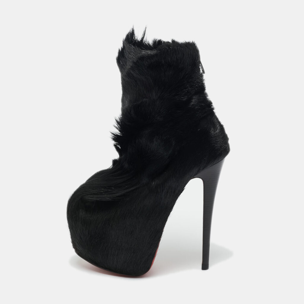 luxury-women-christian-louboutin-used-shoes-p1219476-001-1.jpg Christian Louboutin Black Calf Hair Puck Ankle Length Boots Size 35.5