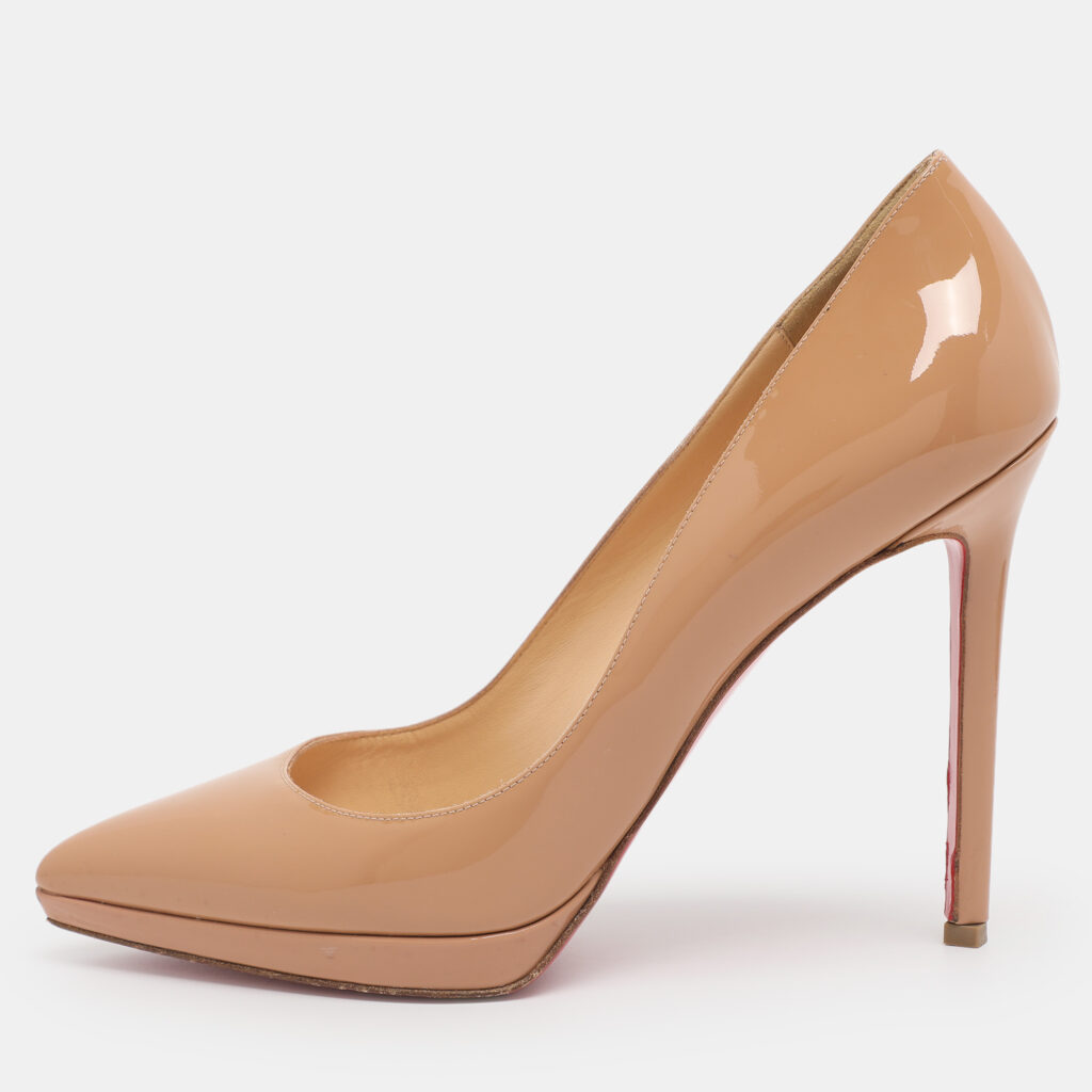 Christian Louboutin Beige Patent Leather Pigalle Plato Pumps Size 39.5